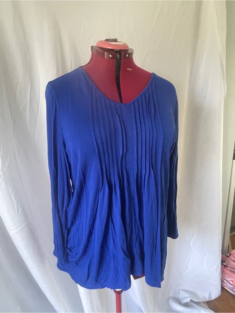 Women's Pleated Front Long-Sleeve Top - Royal Blue